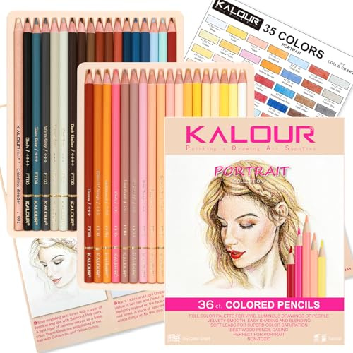KALOUR PDAS 36 Lápices de Colores Tono Piel Set de Retrato a Base de Aceite Lápices de Dibujo Preafilados para Principiantes Artista Adulto Libro de Colorear Proyecto de Dibujo Boceto