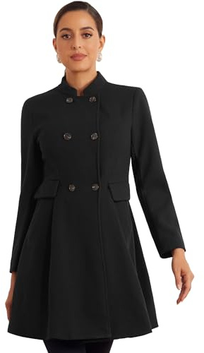 Allegra K Cappotto Colletto da Donna con Tasca Cappotti Invernali a Maniche Lunghe a Doppio Petto Nero L
