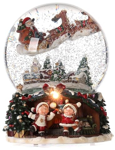 Holyart Sfera di Vetro Neve con Babbo Natale e Slitta 20x15x15 cm