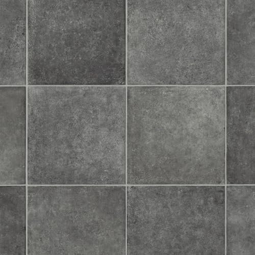 VINYL FLOORING UK Black Tile Effect Non Slip Vinyl Flooring For Kitchen, Bathroom, & Living Room, 2.8mm Thick Cushion Backed Vinyl Sheet, 5 Years Warranty-1 X 2 mt