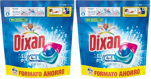 Dixan Trio Caps 4+1 Total, Detergente en Cápsulas para Lavadora (34 lavados), jabón para ropa blanca y clara, limpieza, luminosidad y frescor en un detergente (Paquete de 2)