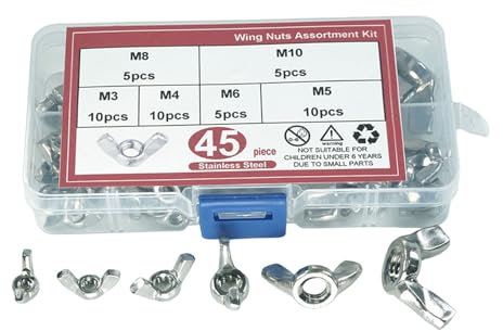 Stahlmuttern-Set, mehrere Größen, Flügelmutter-Sortiment, Handspann-Hardware, 45 Stück/Set für verschiedene Anwendungen