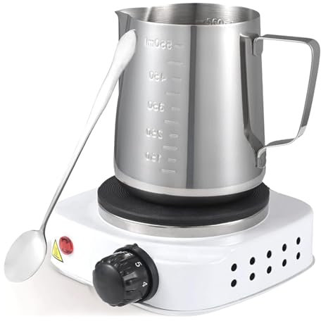 DIY Candle Making Kit, with Stainless Steel Spoon, Candle Making Pouring Pot with Wax Melter Electric Hot Plate, Candle Supplies Set for Adults Beginners, Pouring Spout Design