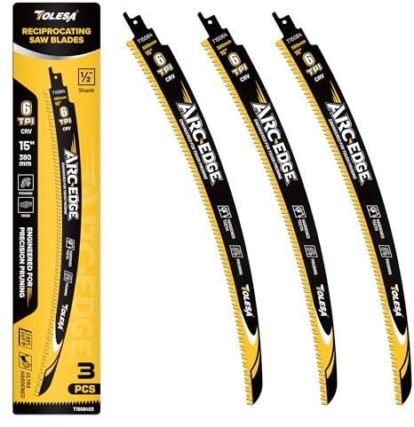 TOLESA Lama sega reciprocante giapponese da 380mm, lama sega per potatura di legno con bordo ad arco da 6 TPI per potatura degli alberi, taglio del legno, 3 pezzi