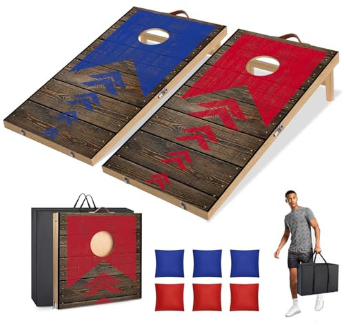 JUOIFIP Faltbar Cornhole Spiel Outdoor Cornhole Säckchen mit 6 Bohnensäcke & Tragetasche für Hinterhof, Rasen, Strand 2-in-1 Camping Outdoor Spiel Set