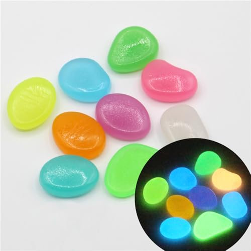 Anevous 100 Stück Leuchtende Steine, Fluoreszierend Dekosteine Steine, Harz Steine Deko, Nachtleuchtende Kieselsteine, Steine im Dunkeln für Garten Aquarium Outdoor Balkon Deko,20-30mm,Bunt