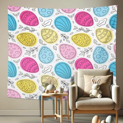 Bunte Ostereier-Wandteppich, Frühlingssaison, dekorativer Wandbehang, lustige Wandteppiche für Schlafzimmer, Wohnzimmer, Kinderzimmer, Urlaubsparty, 152,4 x 101,6 cm