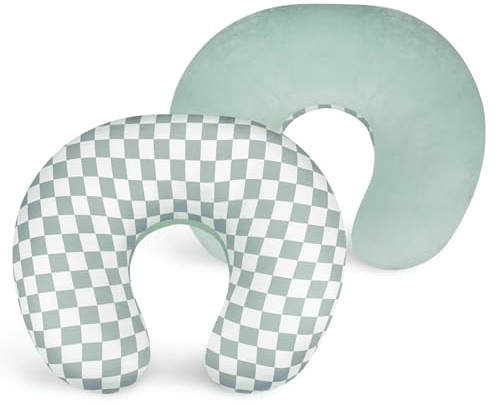 DILIMI Nursing Pillow Cover, Soft Stretchy Nursing Cover for Breastfeeding Pillow, 1 Pack Reversible Removable Slipover for Baby Boy and Girls, Green Checkered