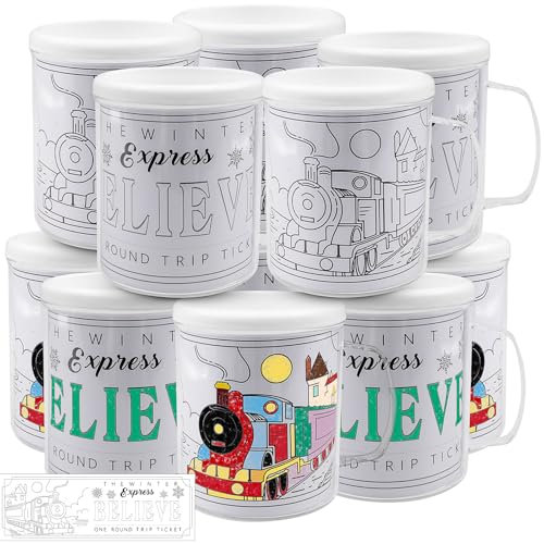 Kaxtde 12 Pcs Colour Your Own Coffee Mugs Bulk for Kids, 8 oz White Reusable Personalized Cup for Cold and Hot Drinks, DIY Painted Mug Kit with Handle for Birthday Party School Supplies