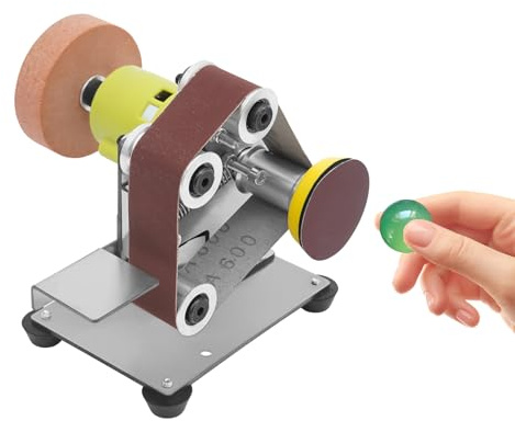 Mini Bandschleifer Elektrisch Bandschleifmaschine 7 Gänge 96W mit Filzscheibe Faserscheibe Schleifscheibe Polierscheibe Polierplatte Schleifpapier und Schleifbändern