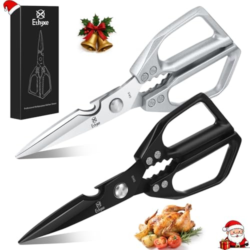 Ethyxe Kitchen Scissors Set - Heavy Duty Japanese Style, Dishwasher Safe, All Purpose Meat Cutting Shears, Sharp Food Scissors for Chicken Bones, Turkey, Fish & Vegetables
