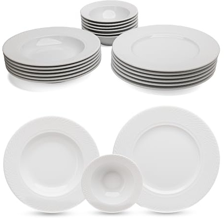 Vajilla de Porcelana de 18 Piezas – Vajilla de Porcelana Blanca Güral Porselen Ocean –Para 6 personas