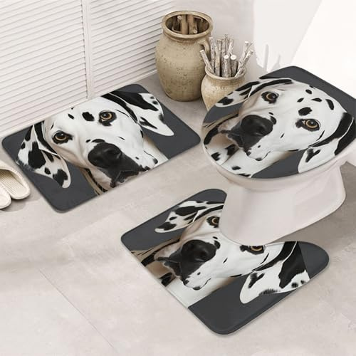 3 Piece Bath Mat Set Dalmatian U Shape Wc Toilet Rug Anti Slip Machine Washable Contour Mats, For Bedroom, Outdoor, Floor Tub