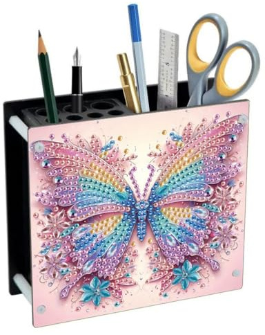 Lebartm Porte-stylo à peinture diamant à faire soi-même - Ornements de bureau - Porte-crayons double face - Porte-pinceaux de maquillage - Papillon-02