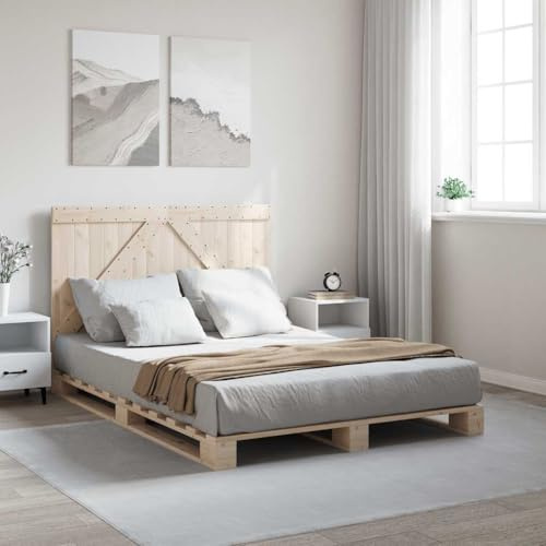 Qnhdfrt Massivholzbett Kiefer 140x200 cm mit Kopfteil Robustes Bettgestell aus Naturholz mit Lattenrost für Erholsamen Schlaf Gästebett oder Doppelbett