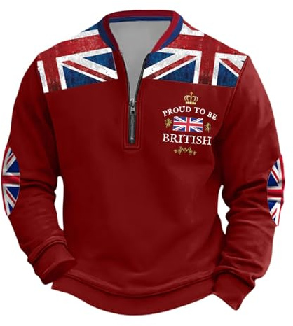 MaNMaNing England Flags Shirt Men Union Jack Quarter Zip Sweatshirt British Flag Print Long Sleeve Top Sizes S-5XL