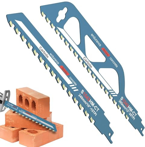 Lot de 2 lames de scie alternative de 25,4 et 30,5 cm avec pointe en carbure pour béton, brique, ciment, béton cellulaire, scie à recette, scies sabre, scies de démolition