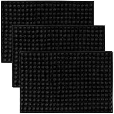 YIXNSW Lot de 3 tapis de bar en silicone - 45 x 30 x 1 cm - Noir - Accessoire de bar - Tapis de barbier pour comptoir