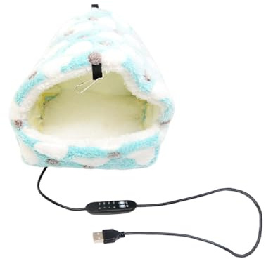 JAYIOLA Hamster Warmes Haus Hängendes Kuschelversteck Plüschbett mit USB Heizung Und Winddichtem Velvet Bezug für Squirrel Maus Zwergkaninchen für Tierliebhab, Blau L