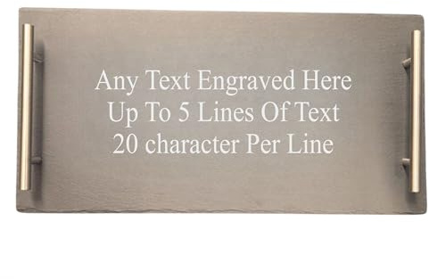 [Custom] Personalised Engraved Any Text Slate Serving Platter/Tray with Metal Handles Birthday Christmas Wedding Anniversary
