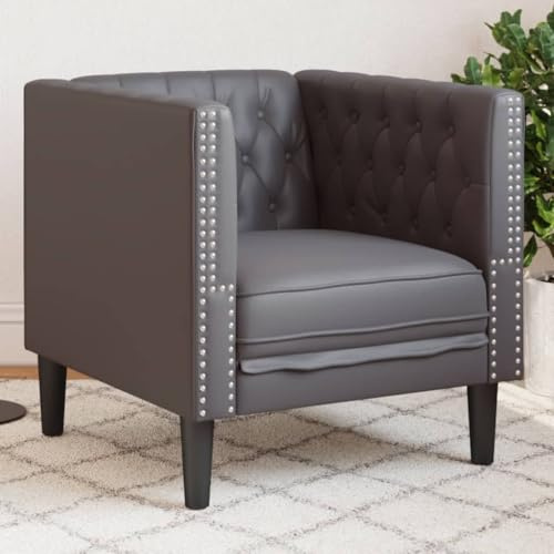 Refined Sillón Chesterfield de Cuero Artificial Gris