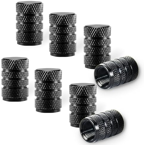 Qcdou 8 Pcs Dust Caps for Car Tyres, Black Tyre Valve Caps, Dust Cover