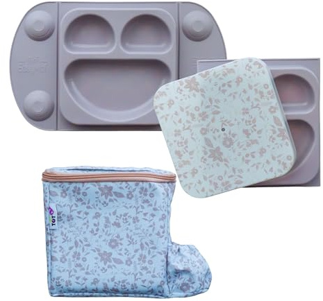Tidy Tot®™ Assiette EasyMat Bébé en Silicone avec Ventouse et Couvercle – Assiette Repas Bébé Antidérapante avec Lunch Bag, Silicone Alimentaire LFGB, Dès 4 Mois