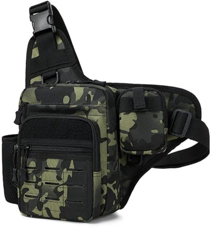 ZFFOZZ Taktische Brusttasche, Wasserdichte Umhängetasche für Angelköder, für Herren Airsoft Outdoor-Sportarten Wandern Angeln(BKcp)
