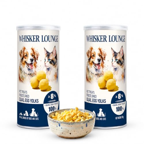 Freeze Dried Quail Egg Yolk Cat Treats (80g Tube), 100% Natural Single Ingredient Dog Treats, Rich in Lecithin for Healthy Skin & Coat, Grain Free, No Additives, Food Topper for Cats and Dogs