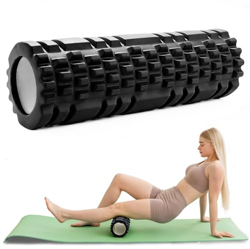 gexuamz Rouleau de Massage 30 x 9 cm, Foam Roller en Mousse EVA Haute Densité pour Massage Profond – Rouleau Portable pour Dos, Jambes, Cou, Idéal pour Maison, Salle de Sport, Yoga & Pilates, (Noir)