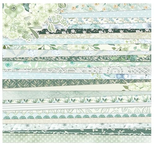 MerwDeeyt Scrapbook Papier Doppelseitiges Bastelpapier mit Muster (Grün) | 30,5x30,5 cm/12x12 in, Frühling Blumen Motivpapier, 24 Blat, Boho Dekorpapier, für Journal Scrapbooking