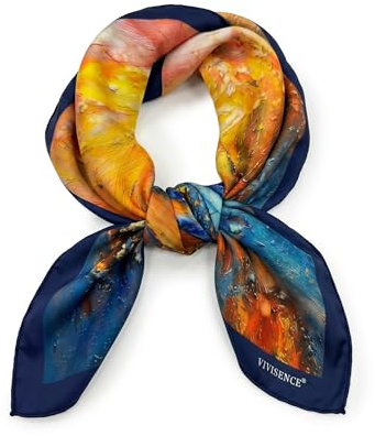 VIVISENCE Carré De Soie Femme 65 X 65 Cm, Foulard En Soie Naturelle 14 Momme, Bords Roulottés À La Main
