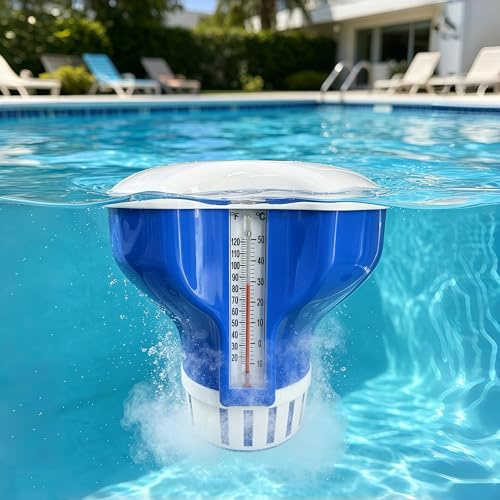sunVigorous Flotteur Doseur Piscine avec Thermomètre, Distributeur de Comprimés Chlore/Brome 20-200g, Réglable Réservoir de Chlore pour Piscine, Spa et Pataugeoire