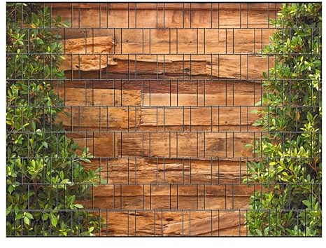 PerfectHD Zaunsichtschutz - Motiv Holz und Lorbeer - Sichtschutz für den Garten - 2,50 x 1,80 x 0,19 m - 9 Streifen - 30 Varianten
