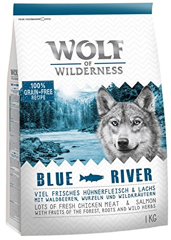 Wolf of Wilderness Hundefutter für ausgewachsene Hunde – Blue River Lachs, 12 kg, trockene, ausgewogene Ernährung für ausgewachsene Hunde