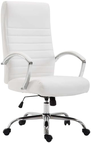 CLP Bürostuhl ergonomisch Valais Kunstleder, moderner Schreibtischstuhl, höhenverstellbarem Sitz und Einer Belastbarkeit von 136 kg - Farbe weiß