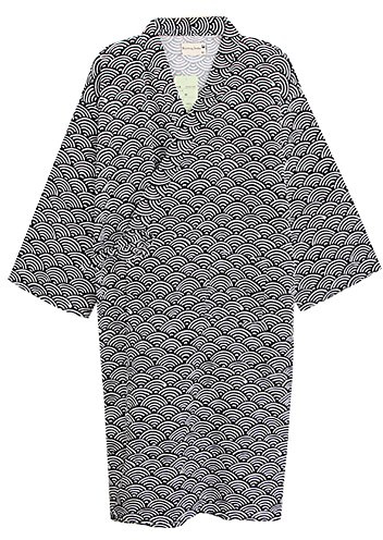 Cotton Kimono Robe Wrap Women Men Bathrobe Dressing Gown Pajamas Yukata Nightdress Loose Comfy Sleepwear Bath Wrap Spa Swim Cover up Home Casual Wear with Pocket Waist Belt