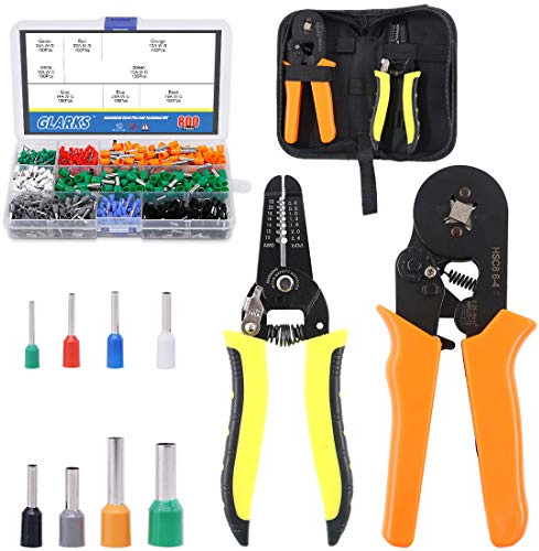 GLARKS Ferrule Crimping Tool Kit, Black, Crimping Pliers, Wire Stripper, 800pcs Insulated Terminals, Storage Bag