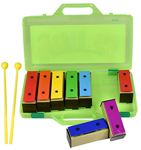 ENNBOM Xylophone Glockenspiel 8 Notes Chromatic Resonator Bells with Green Case