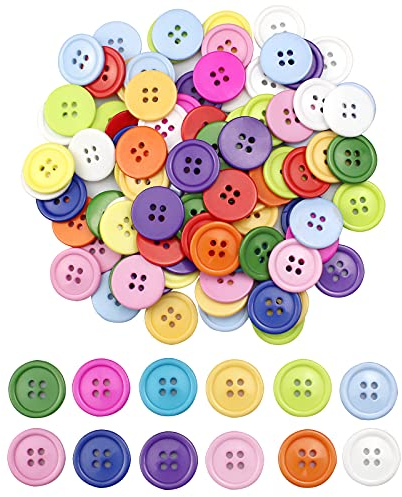 milaosk 100 Stück Bunte Harzknöpfe 20mm Plastikknöpfe 4-Loch rund Knöpfe Mix Farbe für Nähen Scrapbooking DIY Handwerk (20mm)-Die Anzahl der Farben ist zufällig