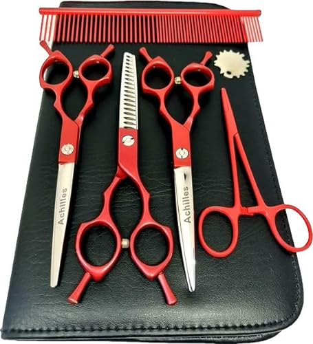 Achilles Premium Scheren-Set Hund 7 ZOLL – Hundeschere – Hundescheren-Set – Effilierschere – Fellpflege-Set Hund