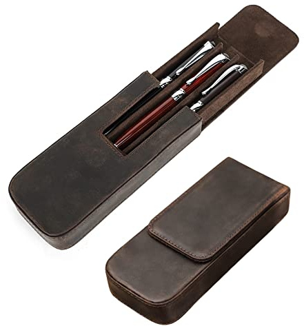 Contacts Étui à crayons en cuir véritable, étui de protection vintage pour voyage, accessoire de bureau élégant, boîte de rangement pour crayons, Café 1-3, Étui à cravate