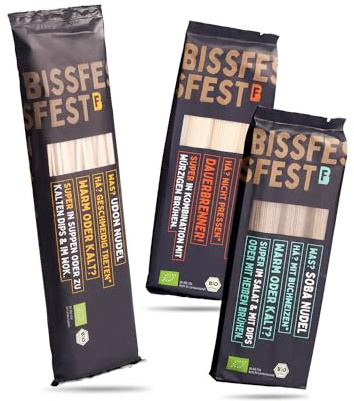 bissfest BIO Probierset asiatische Nudeln – 3 x 250 g – Soba, Udon, Ramen