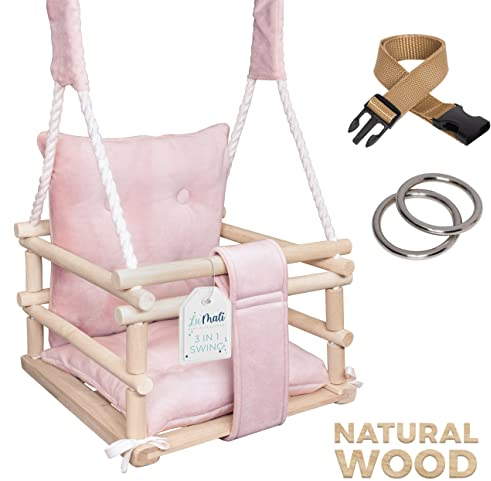 Babyschaukel Indoor aus Holz - Kinderschaukel - Schaukel für Türrahmen 3in1 mit Kissen und Sicherheitsgurt - Langlebig