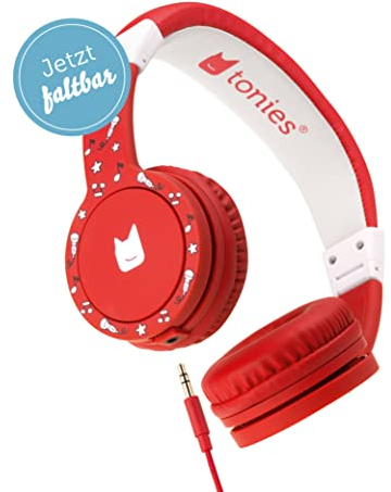 tonies-Lauscher – verstellbare & Faltbare Kinder Kopfhörer mit Lautstärkebegrenzung, Over Ear Kopfhörer mit Kabel und gepolsterten Kopfbügeln, Rot