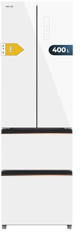 Cecotec Frigorifero Porta Francese 400 L Bolero Coolmarket Combi F2D 400 White Glass E. Frigorifero 4 Porte, Design Premium, Total Nofrost, E Compressore Inverter A Basso Consumo