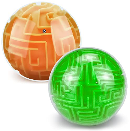 YongnKids 2 Pcs Puzzle Ball 3D Maze Ball Brain Teasers Games, Puzzle Toy Gravity Memory Ball Games, Educational Toys Birthday for Students Teens Adults (Orange and Green)