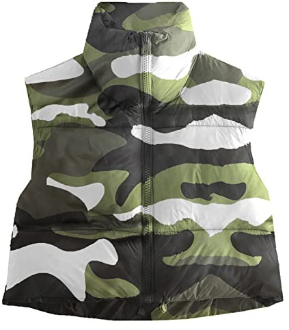 Shiyifa Women's Fashion High Neck Zipper Cropped Puffer Vest Jacket Coat(Camo,XL)