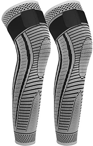 Ruilala Kniebandage Lang 2 Stück Kniestütze Kompression Atmungsaktiv für Männer Damen Lang Knieschützer Einstellbar für Laufen, Sport, ACL, Arthritis, Meniskus (Grau, XXL)