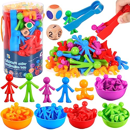 NCKIHRKK Montessori Spielzeug ab 2 3 4 5 Jahre, Sensorik Spielzeug Motorikspielzeug mit Passenden Sortierbechern und Pinzetten, Farben Lernen Spielzeug ab 2 3 4 5 6 Jahre Kinder Mädchen Jungen